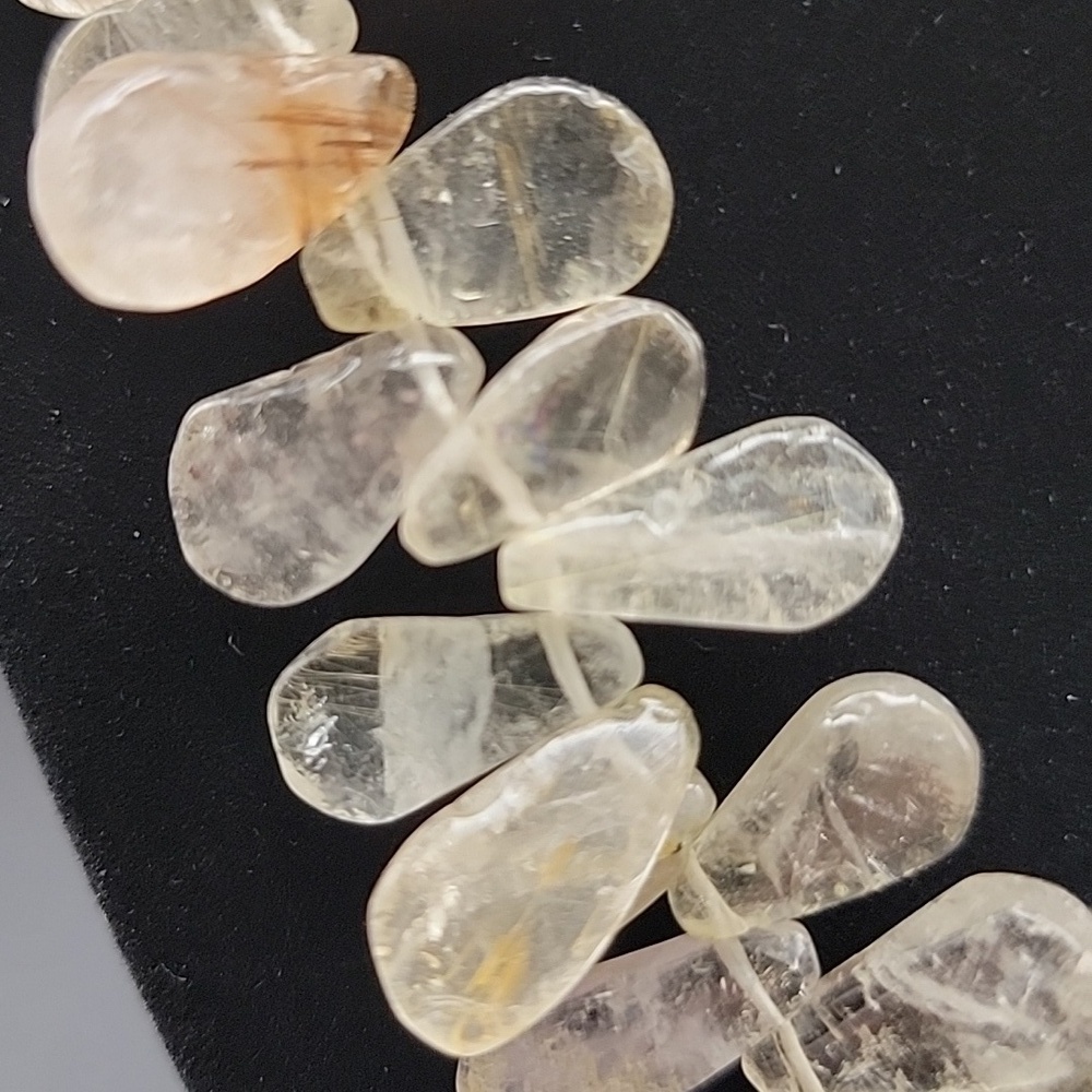 Golden Rutile Quartz 20" Handmade Tear Drop Necklace 570 Cts Beaded Gemstone - Picture 3 of 8